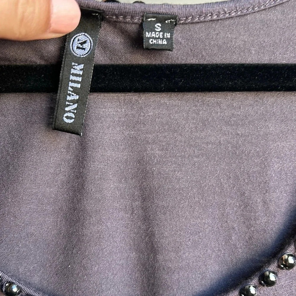 Milano Gray Shirt with Beaded Collar | Beaded Collar | Gray Shirt | Gray - Picture 4 of 7